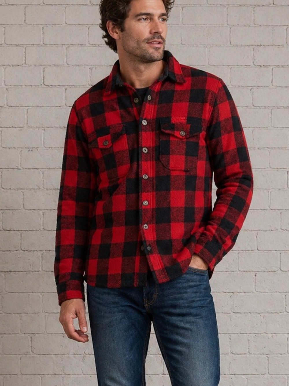 Vintage Mens Woolrich Wool Shirt Jacket Size 17 Red Buffalo Plaid 40s 50s USA